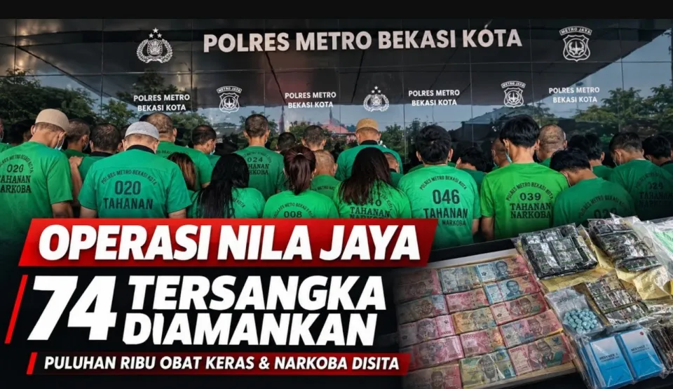 Operasi Nila Jaya Bekasi: 74 Tersangka Diamankan, Puluhan Ribu Obat Keras & Narkoba Disita