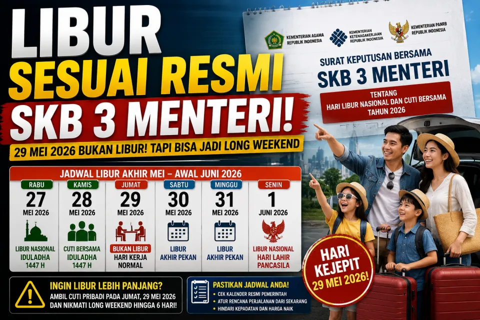 29 Mei 2026 Libur atau Tidak? Ini Penjelasan Resmi SKB 3 Menteri, Banyak Warga Salah Paham