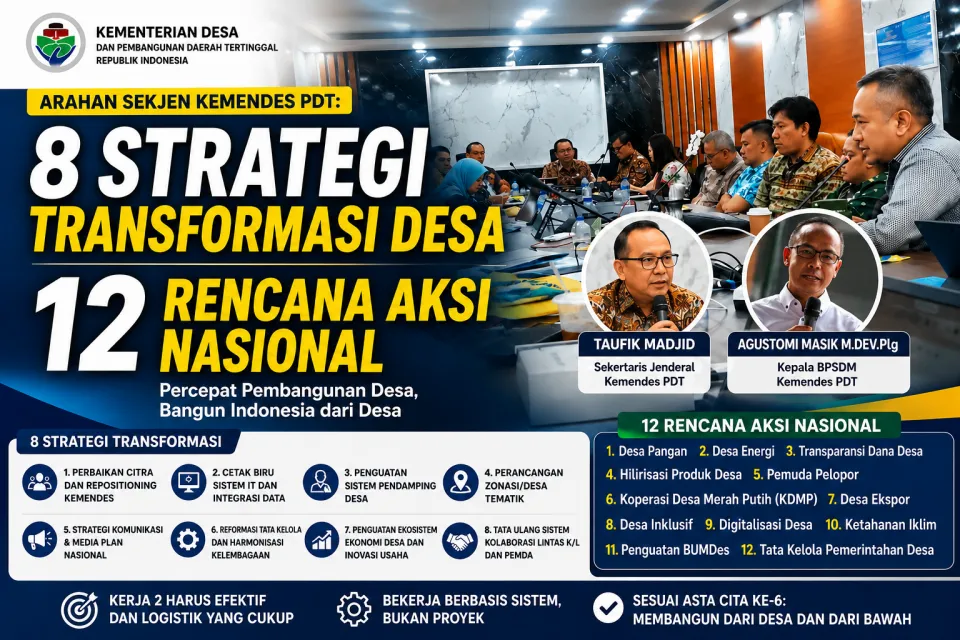 Arahan Sekjen Kemendes PDT Tegaskan TAPM Satu Komando, 8 Strategi Transformasi Desa Dibongkar untuk Percepat 12 Rencana Aksi Nasional