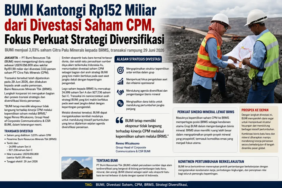 BUMI Kantongi Rp152 Miliar dari Divestasi CPM, Strategi Terbaru Perkuat Bisnis Tambang dan Diversifikasi