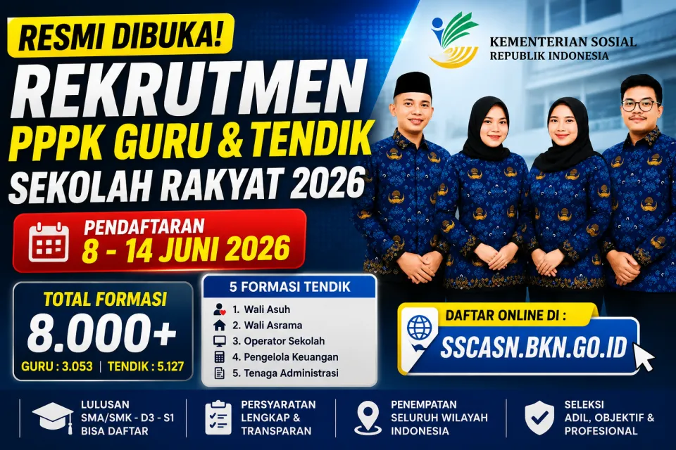 Rekrutmen PPPK Sekolah Rakyat 2026 Resmi Dibuka, Kemensos Sediakan Lebih dari 8.000 Formasi Guru dan Tendik di Seluruh Indonesia