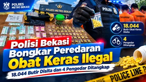 Polisi Bekasi Bongkar Peredaran Obat Keras Ilegal, 18.044 Butir Disita dan 4 Pengedar Ditangkap