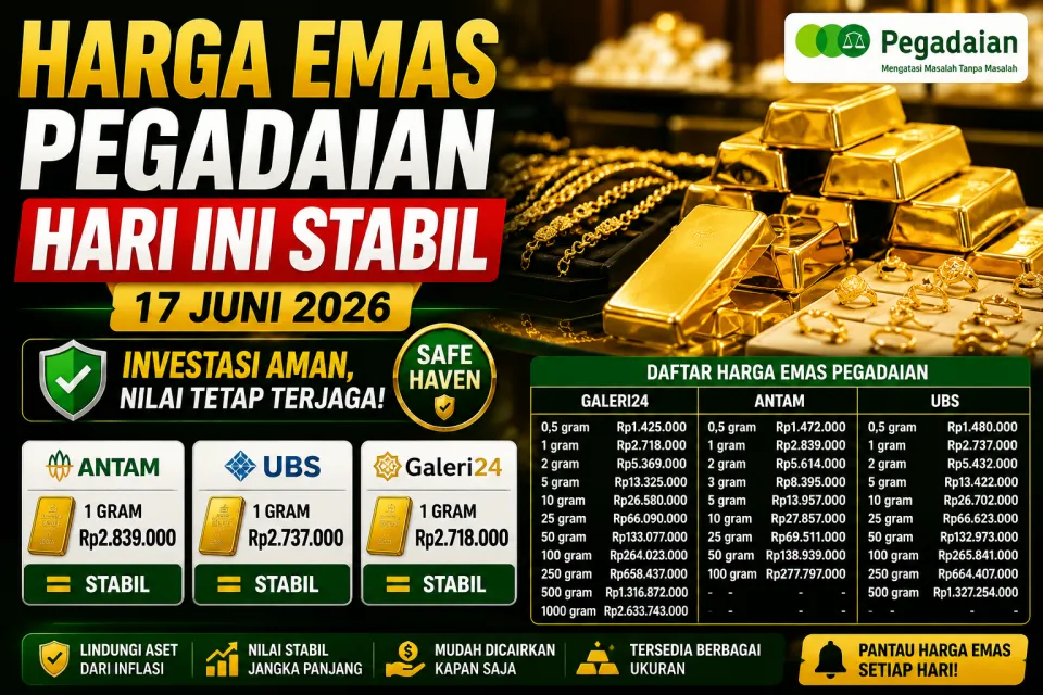 Harga Emas Pegadaian Hari Ini Stabil, Antam Bertahan di Rp2,839 Juta per Gram, Saat Tepat Borong Emas?