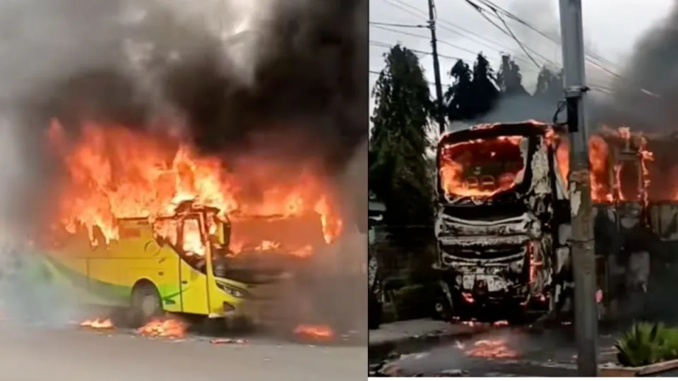 Bus Pariwisata Terbakar di Jalan Diponegoro Tambun, Lalu Lintas Sempat Padat