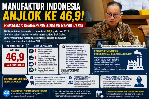 PMI Manufaktur Indonesia Anjlok ke 46,9, Alarm Bahaya Industri Menyala! Ribuan Pekerja Terancam?