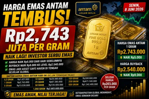 Update Harga Emas Antam! Tembus Rp2,743 Juta per Gram, Investor Serbu Aset Safe Haven di Tengah Gejolak Global