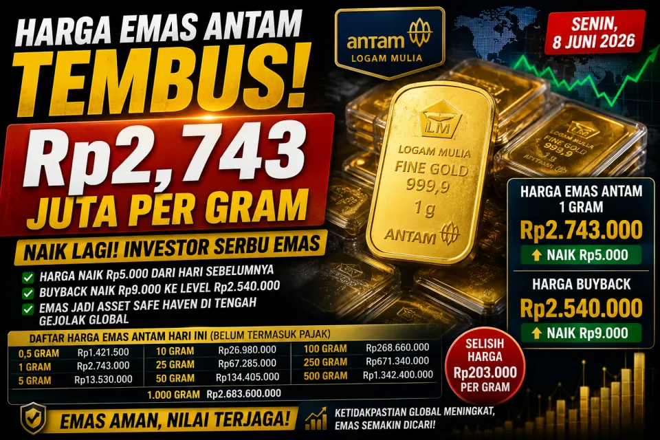 Update Harga Emas Antam! Tembus Rp2,743 Juta per Gram, Investor Serbu Aset Safe Haven di Tengah Gejolak Global