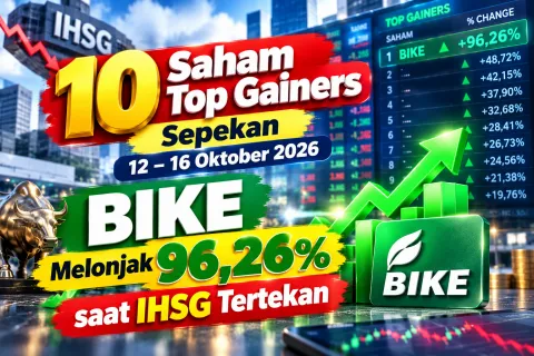 10 Saham Top Gainers Sepekan 12–16 Oktober 2026, BIKE Melonjak 96,26% saat IHSG Tertekan Hingga Hari Ini