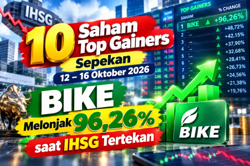10 Saham Top Gainers Sepekan 12–16 Oktober 2026, BIKE Melonjak 96,26% saat IHSG Tertekan Hingga Hari Ini