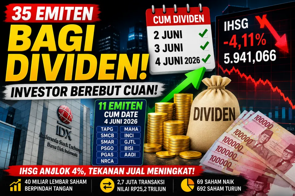Update Daftar 35 Emiten Bagi Dividen Juni 2026, Pemburu Cuan Berpacu Sebelum Cum Date Berakhir