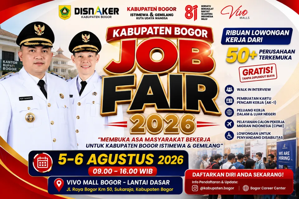 Terbaru Hari Ini! Job Fair Kabupaten Bogor 2026 Dibongkar, Ribuan Lowongan Kerja dari 50 Perusahaan Dibuka Gratis, Catat Jadwal dan Cara Daftarnya