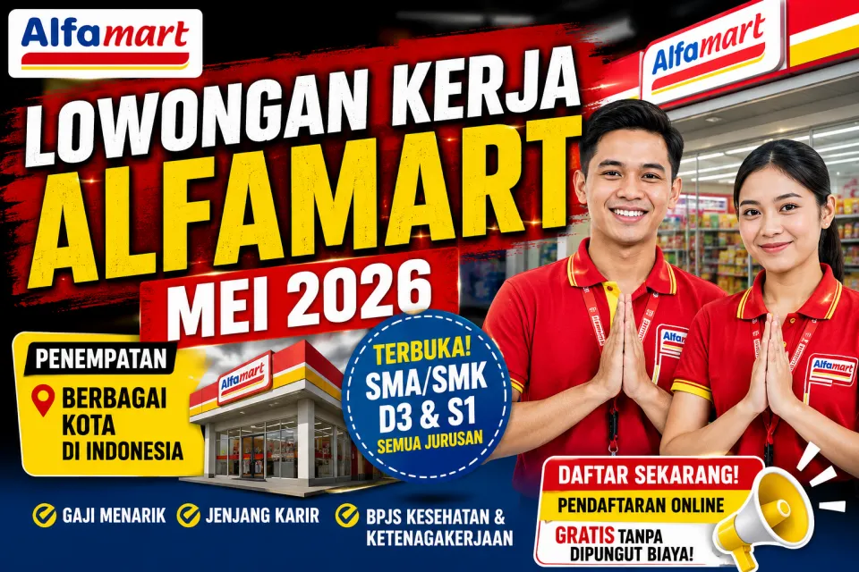 Lowongan Kerja Alfamart Mei 2026 Dibuka Hari ini, Lulusan SMA hingga S1 Bisa Daftar di Banyak Kota