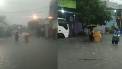 Superindo Marakash Terendam! Banjir 50 Cm Lumpuhkan Lalu Lintas Pondok Ungu Bekasi