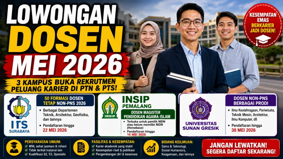 Hari ini Lowongan Dosen Dibuka Besar-Besaran, ITS hingga Universitas Sunan Gresik