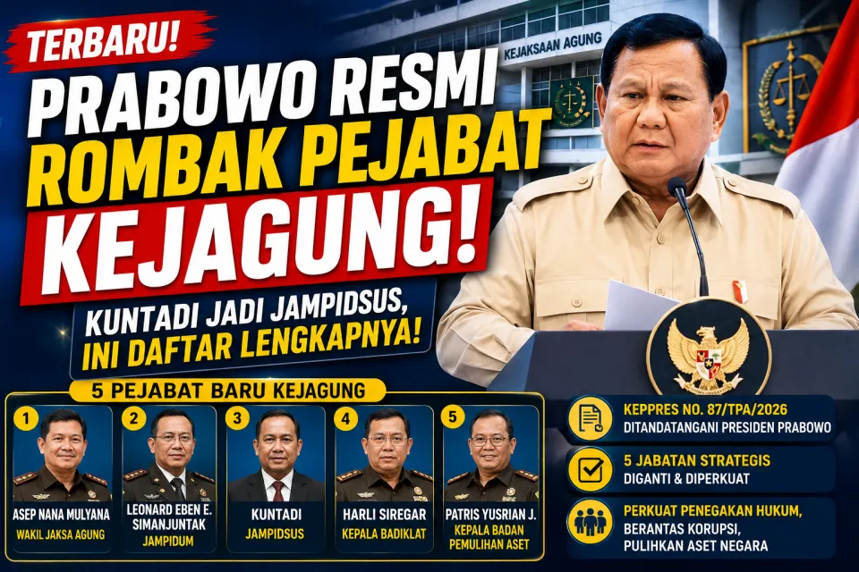 Prabowo Baru Resmi Rombak Pejabat Pejabat Kejagung Hari Ini! Ini Daftar Lengkapnya