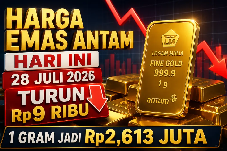 Harga Emas Antam Hari Ini 28 Juli 2026 Turun Rp9 Ribu, 1 Gram Jadi Rp2,613 Juta