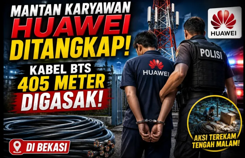 Mantan Karyawan Huawei Ditangkap, Kabel BTS 405 Meter Digasak di Bekasi