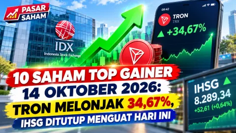 10 Saham Top Gainer 14 Oktober 2026: TRON Melonjak 34,67%, IHSG Ditutup Menguat Hari Ini