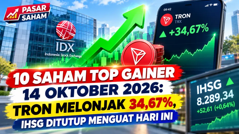 10 Saham Top Gainer 14 Oktober 2026: TRON Melonjak 34,67%, IHSG Ditutup Menguat Hari Ini
