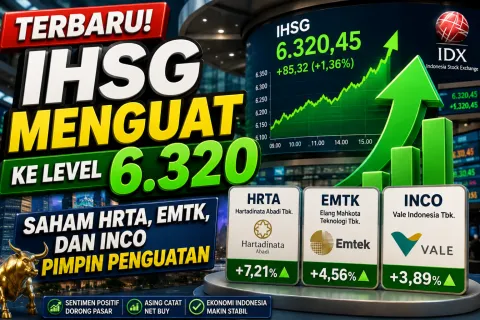 Terbaru IHSG Menguat ke Level 6.320, Saham HRTA, EMTK, dan INCO Pimpin Penguatan